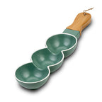 Three section porcelain nut bowl "Terrestrial" with bamboo handle 41cm