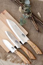3 Santoku Knives Set with Cutting Board