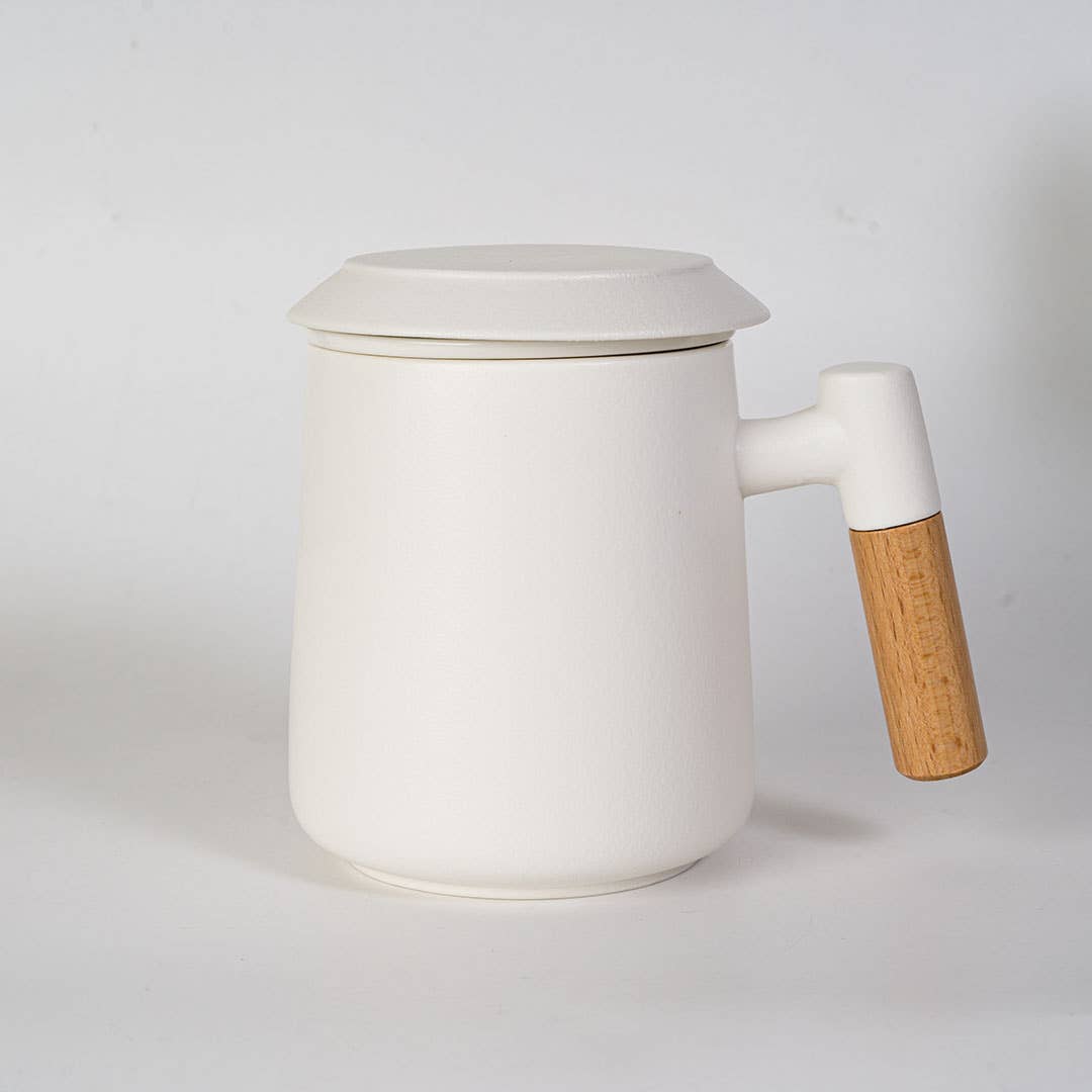 White Porcelain Tea Mug with Lid & Infuser – 15 oz