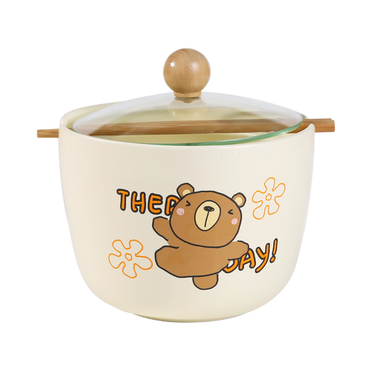 Happy Bear 26oz Bowl with Lid and Chopsticks (6/18)