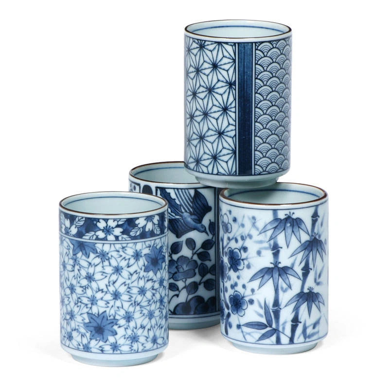 Japanese Blue & White Teacup Set of 4