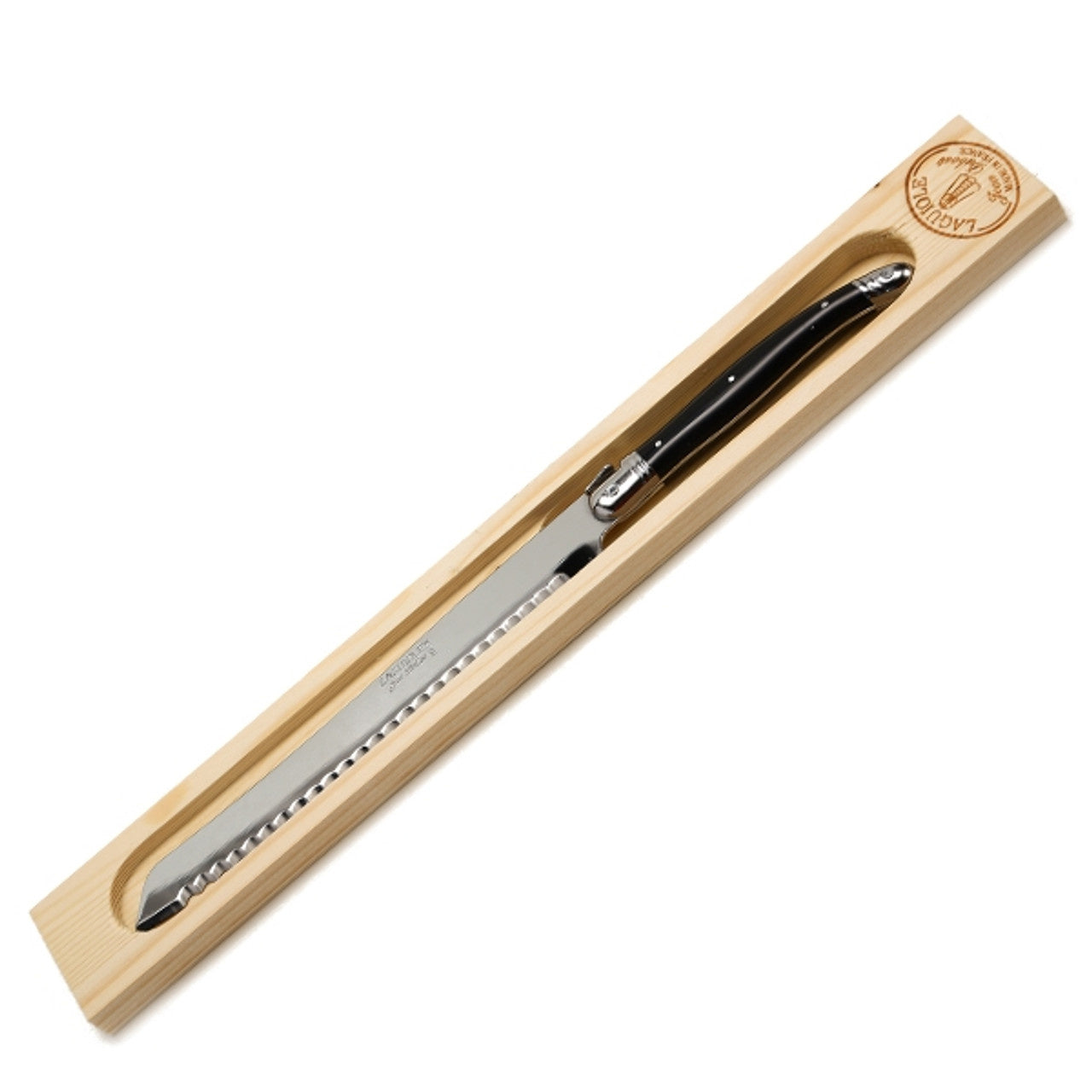 Jean Dubost Bread Knife With Black Handle in Wood Box