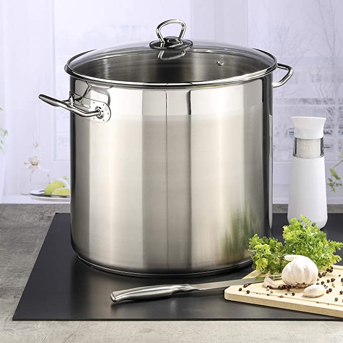 Bemus BenVita Profi 20L stainless steel jumbo stock pot with glass lid induction cooking pot