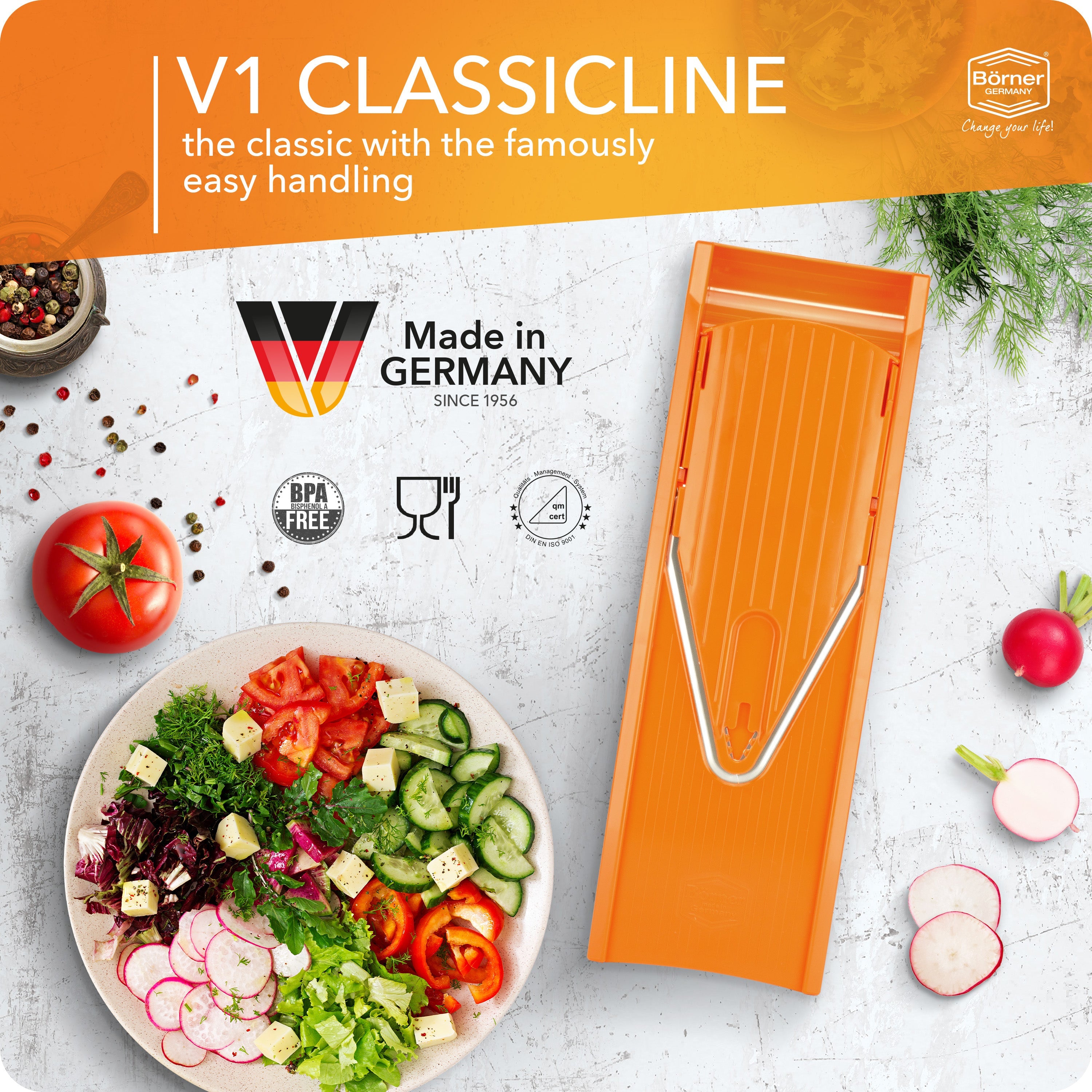 borner v1 classicline mandoline vegetable slicer with julienne blades and safety holder