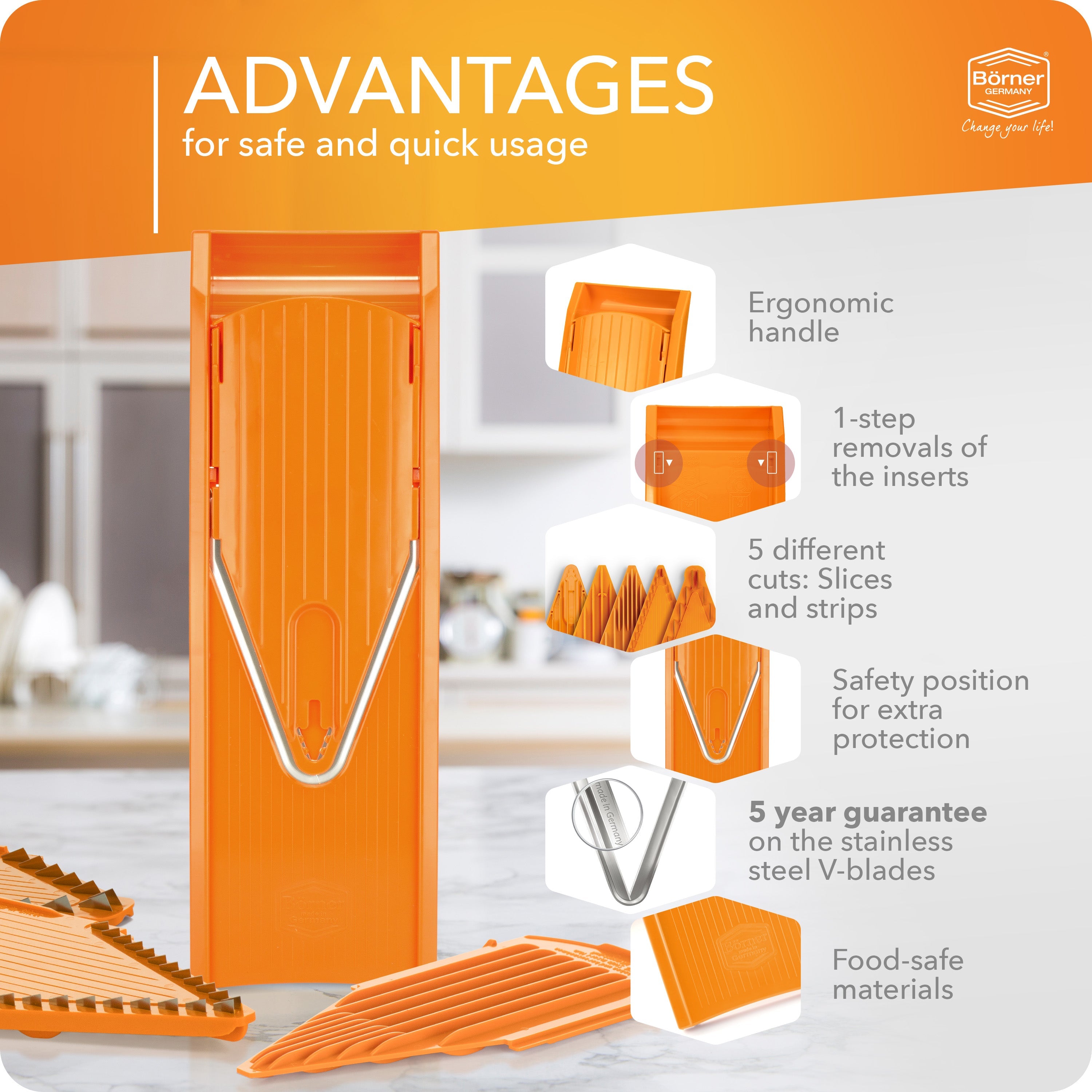 borner v1 classicline mandoline vegetable slicer with julienne blades and safety holder