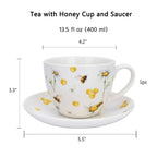 Tea with Honey Porcelain Cup & Saucer Set – Set of 2 (450 ml)