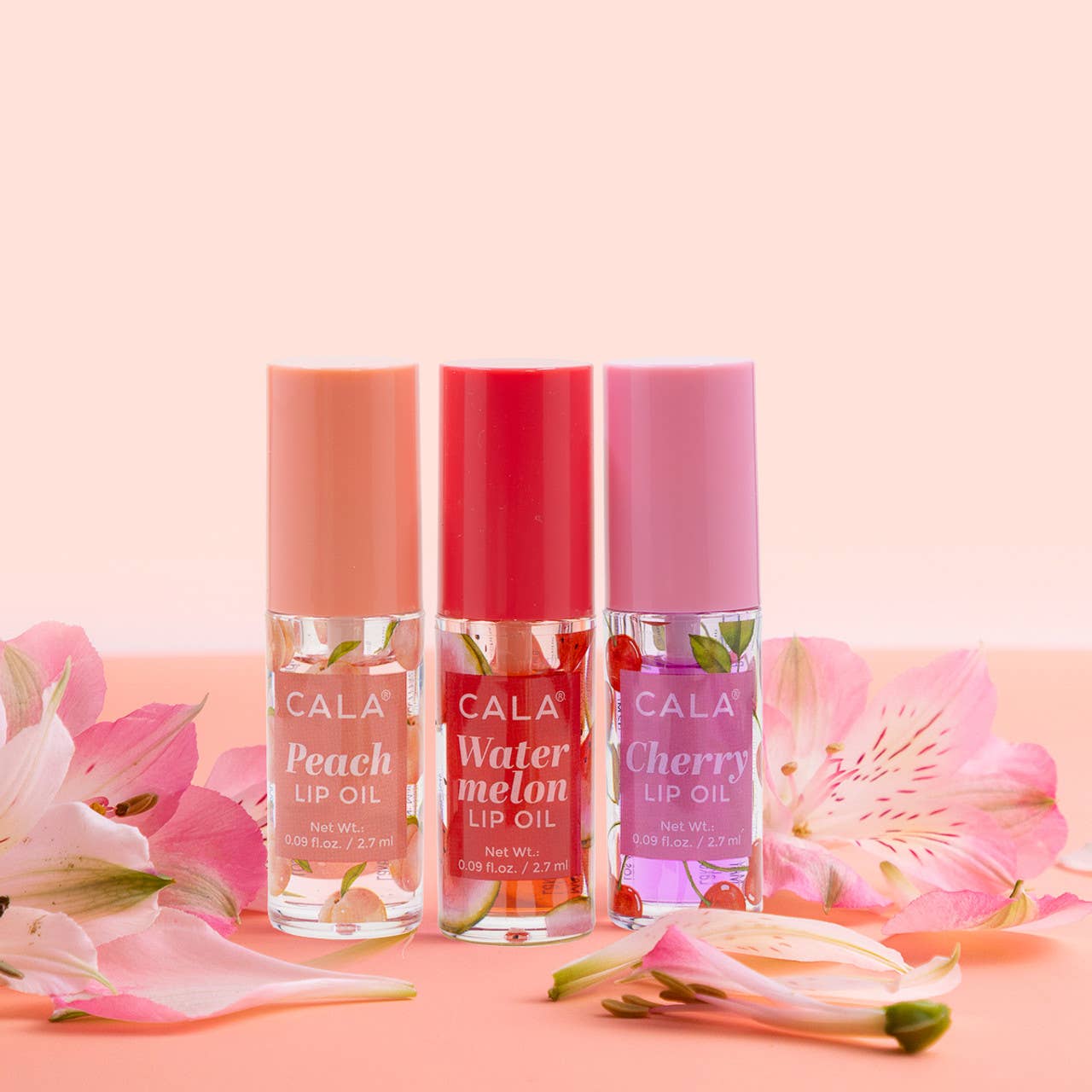 CALA fruity tinted lip oil trio cherry watermelon strawberry