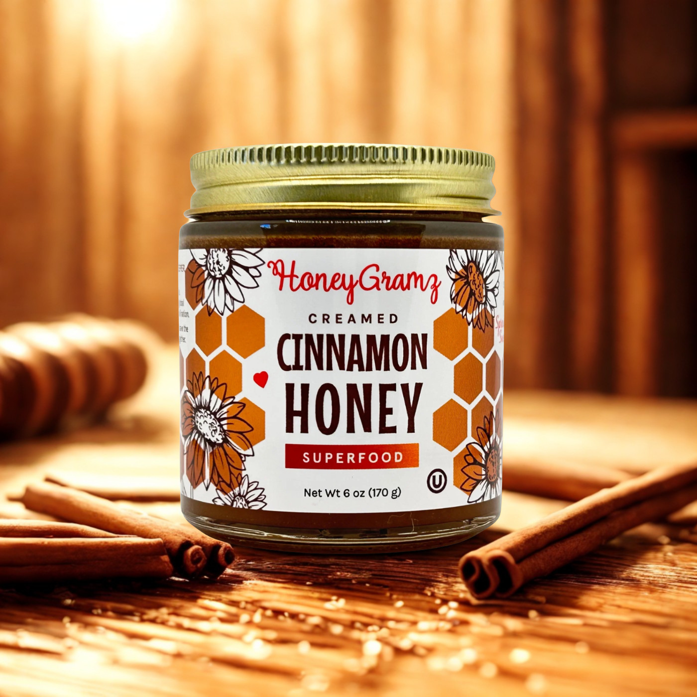 Organic Cinnamon Honey – 100% Raw NY Creamed Honey, 6 oz