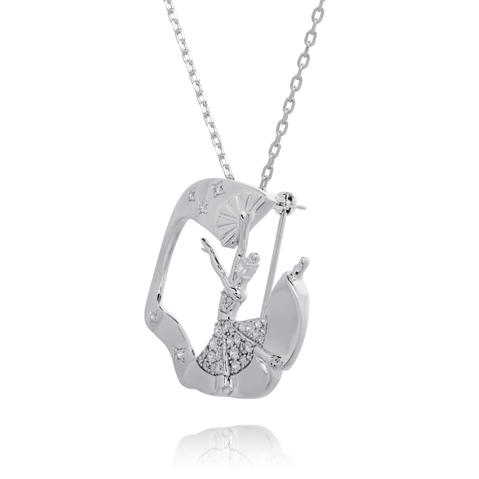 Diamond Cut Chain for Brooch Silver with Pendant Side View - Shen Yun Collections