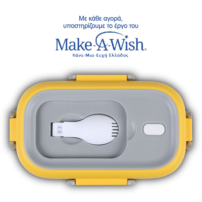 Rectangular stainless steel lunch box "We Care", yellow 800ml