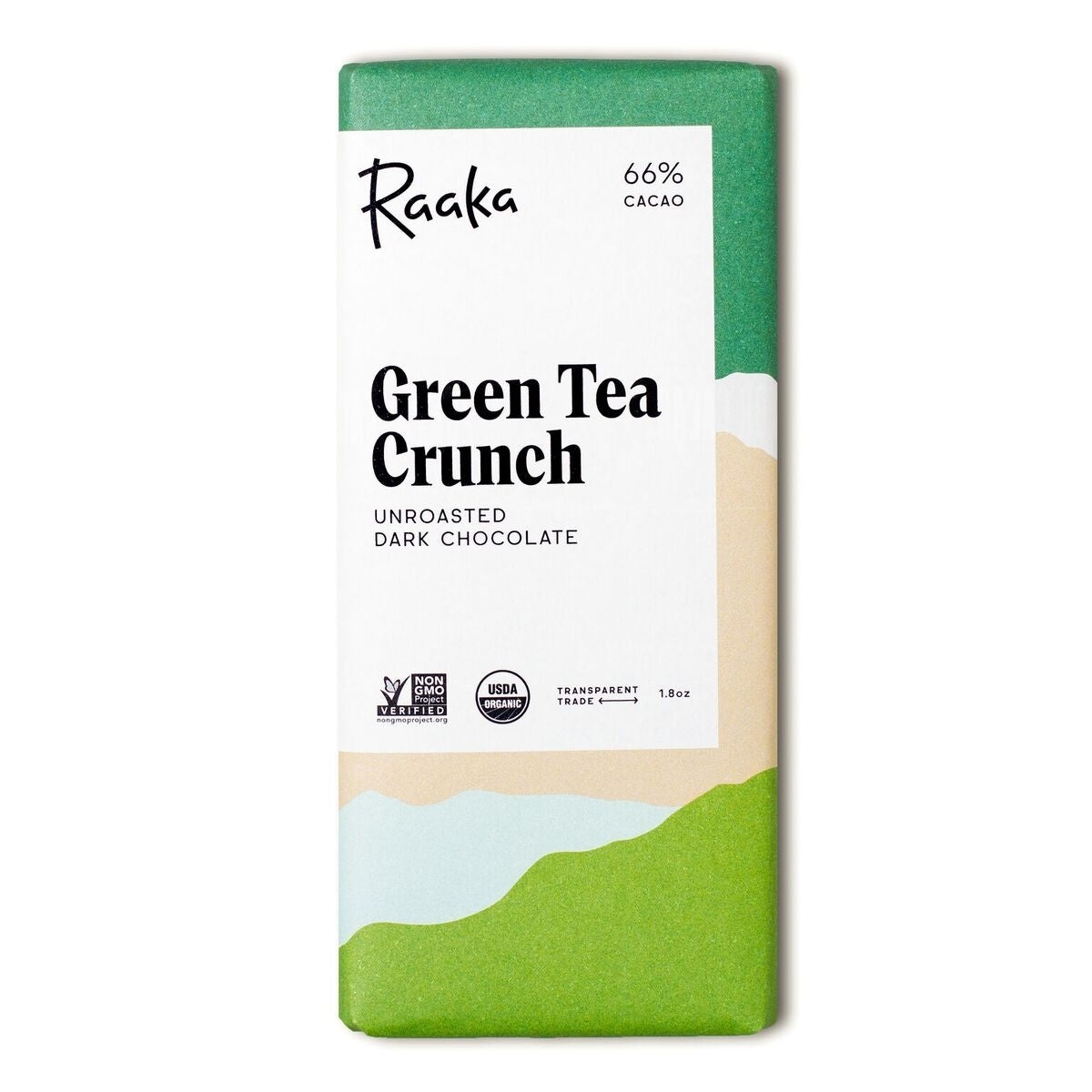 Raaka Chocolate 66% Green Tea Crunch Chocolate Bar