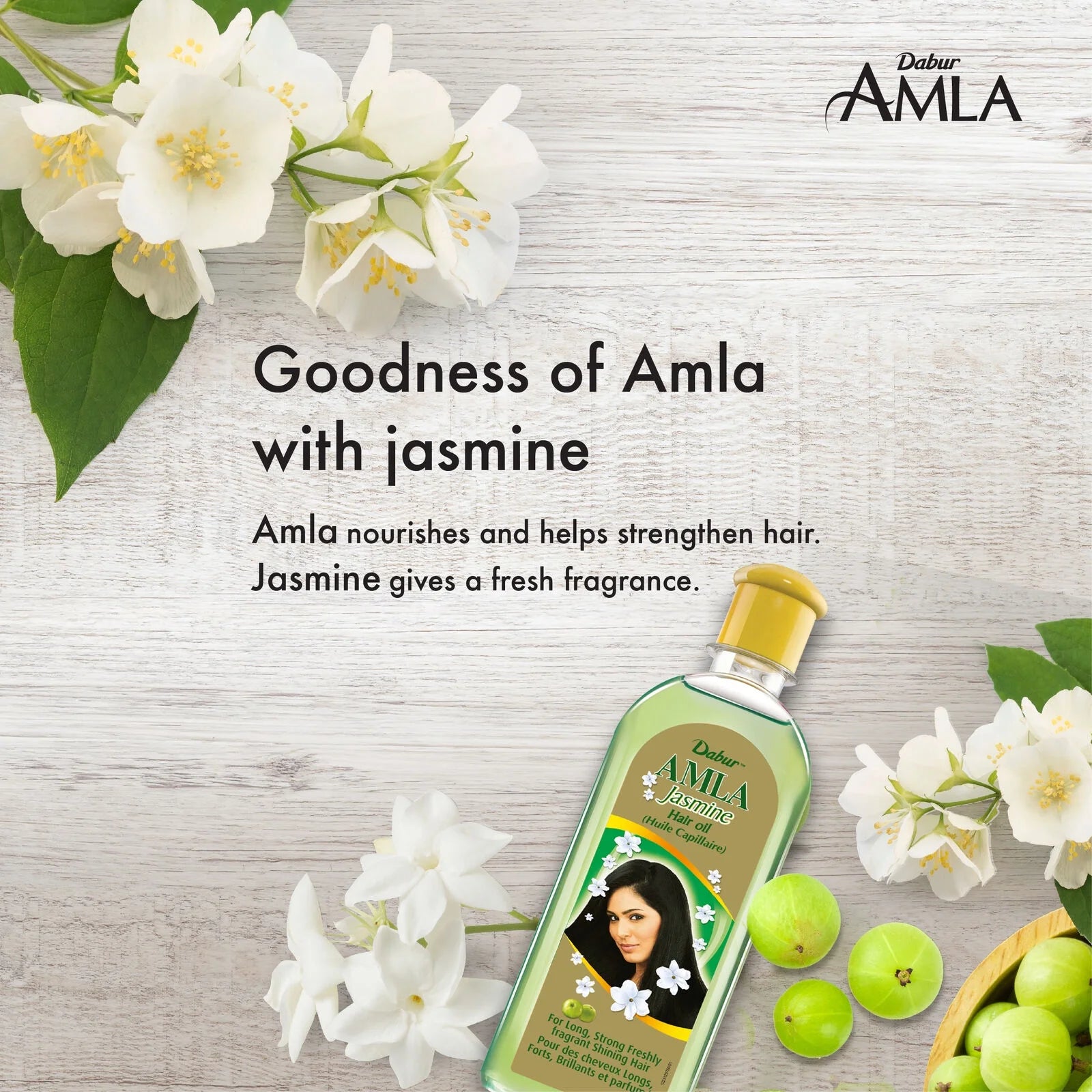 Dabur Amla Jasmine Hair Oil combines the nourishment of Amla with the fragrance of Jasmine to strengthen and refresh hair