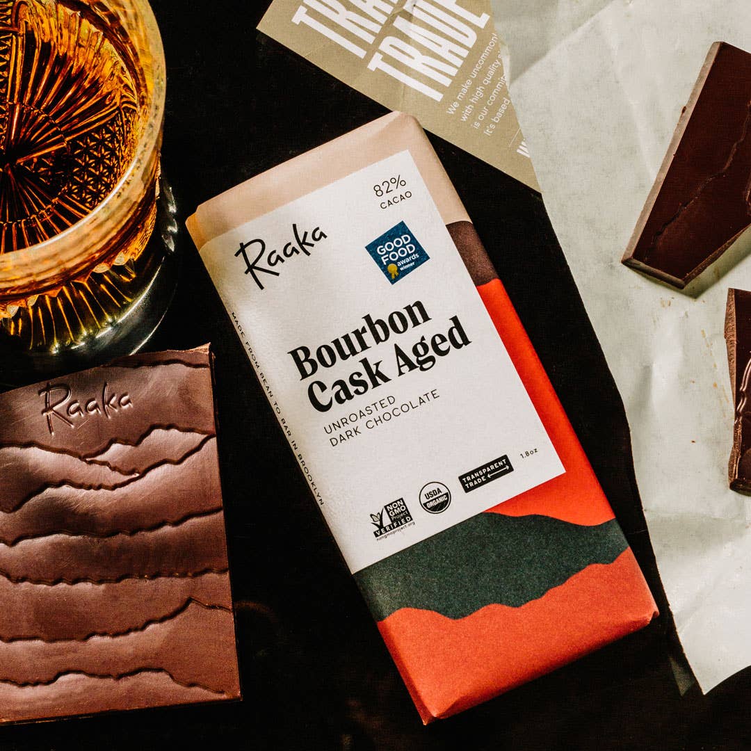 Raaka Chocolate 82% Bourbon Cask Aged Chocolate Bar