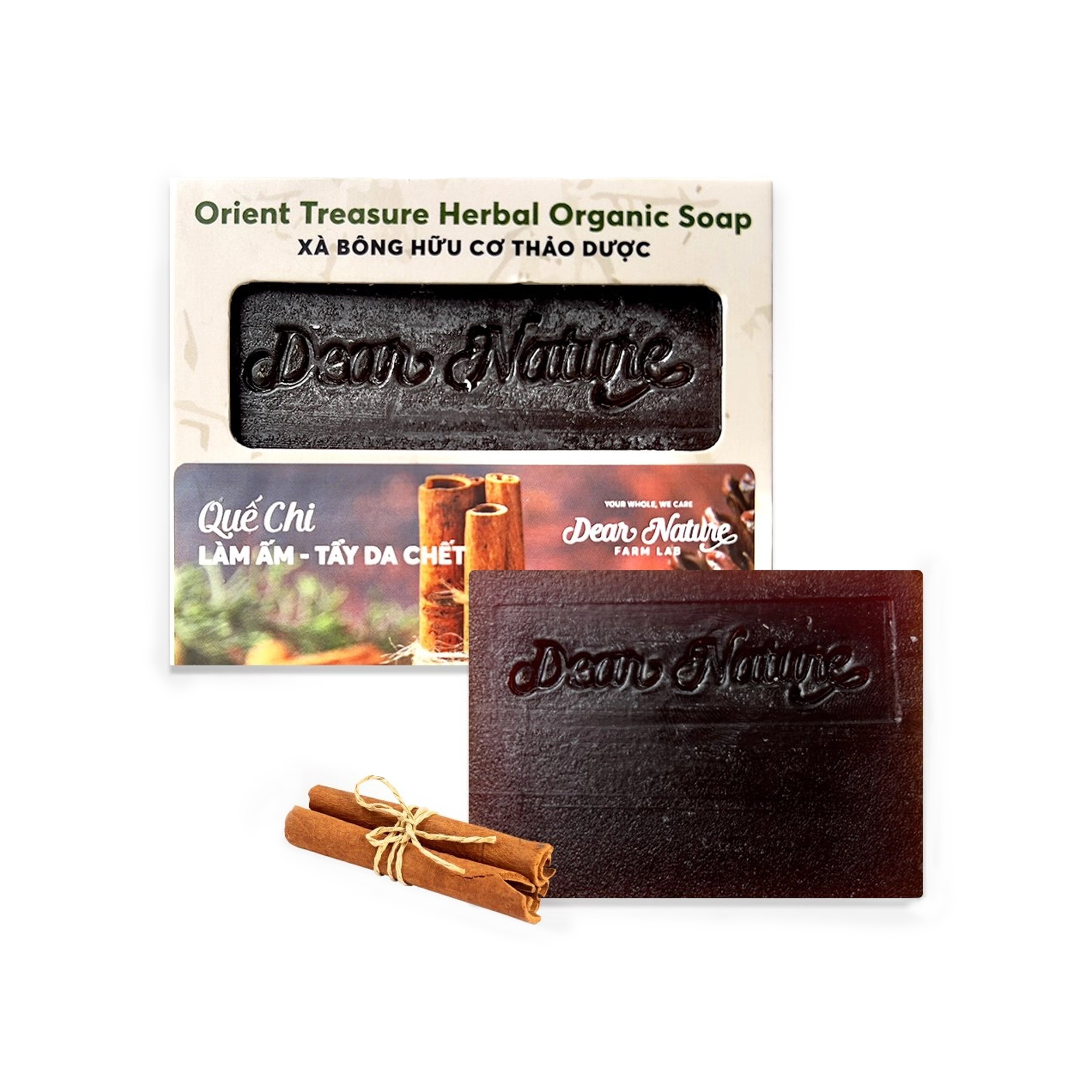 Dear Nature Orient Treasure Cinnamon Herbal Soap – handmade organic soap from Vietnam with cinnamon and coffee extract for exfoliating, cleansing, and moisturizing skin