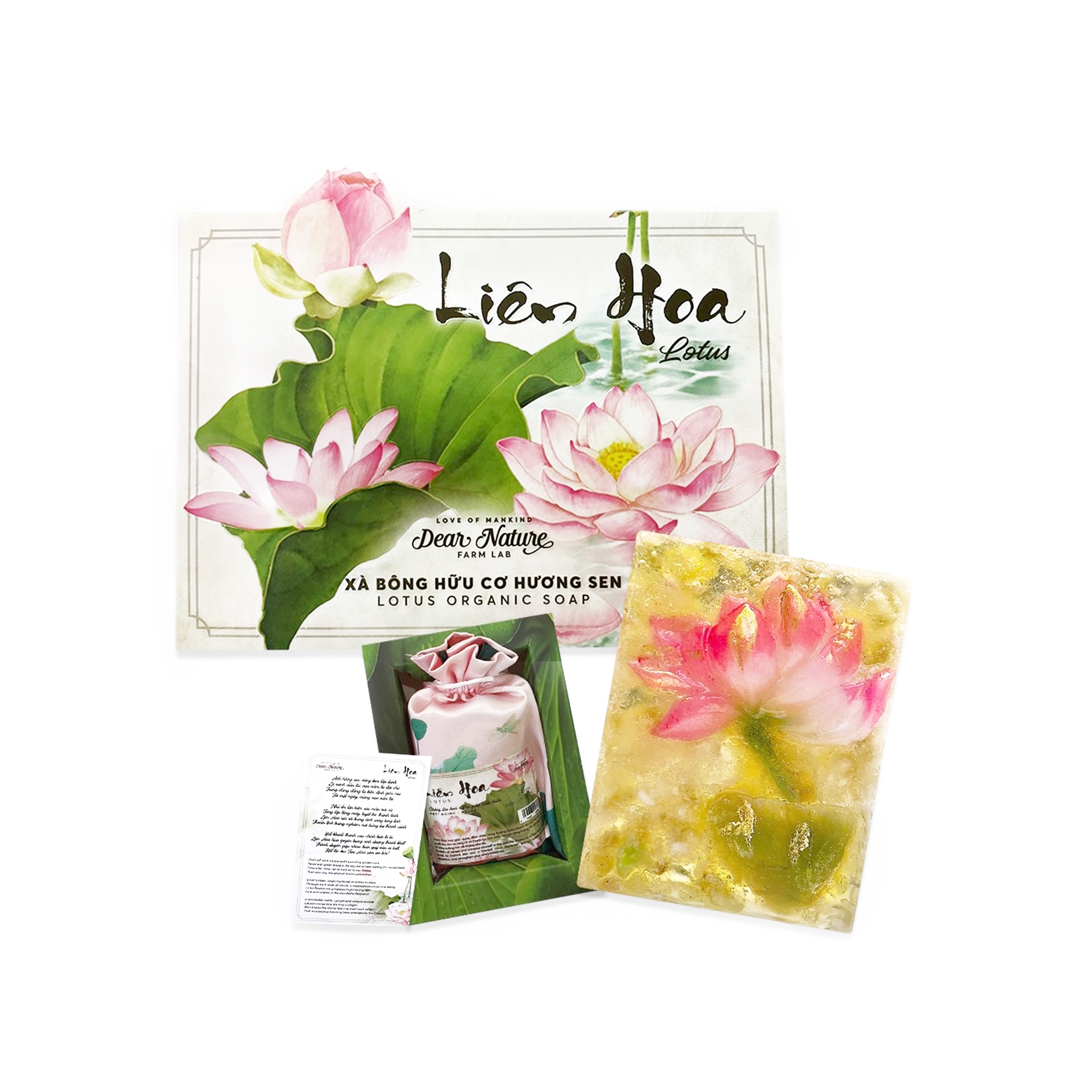 Dear Nature Liên Hoa Lotus Organic Soap – handmade Vietnamese soap with lotus essential oil, organic coconut oil, and glycerin for soft, radiant skin