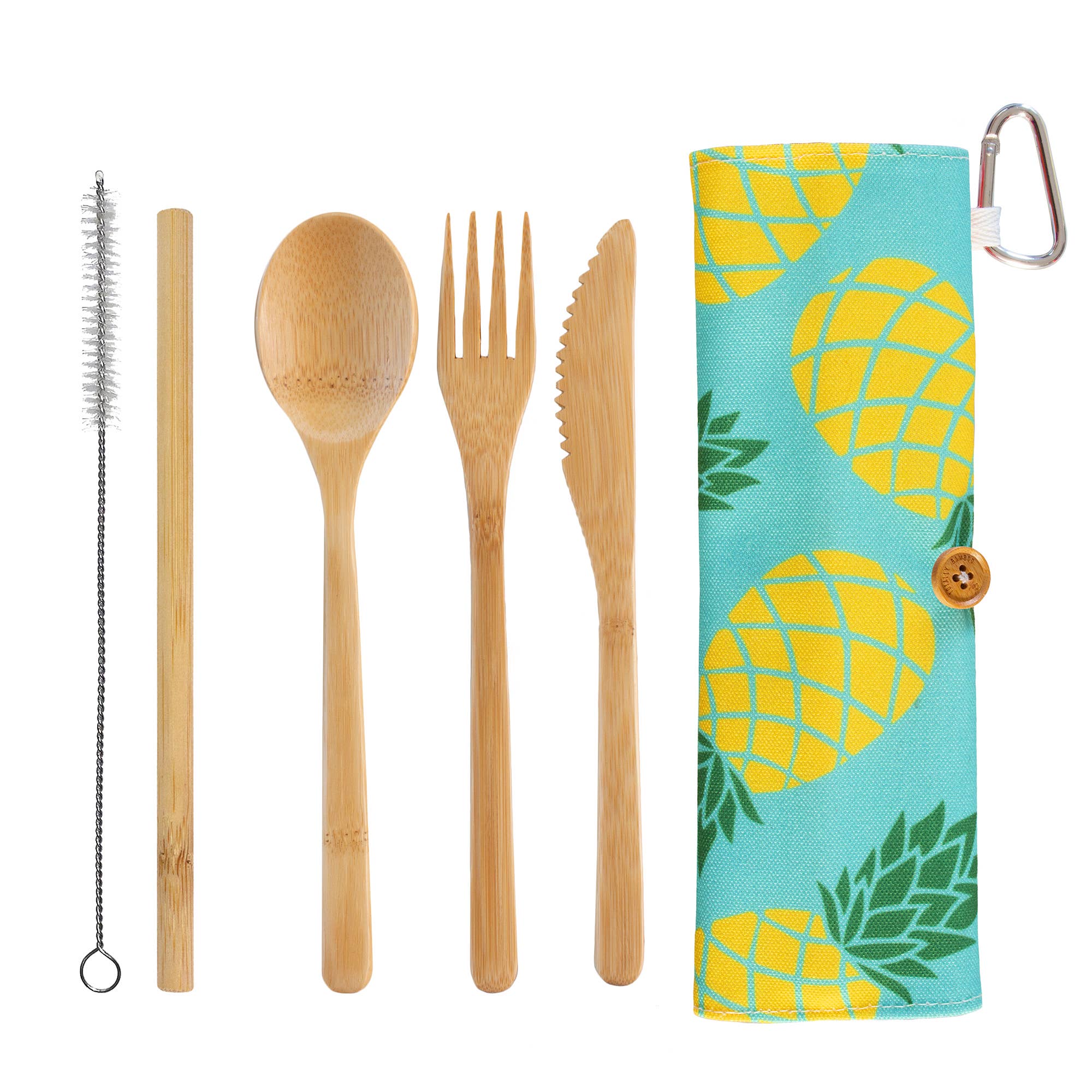 Reusable Bamboo Take-Along Utensil Roll, Pineapple