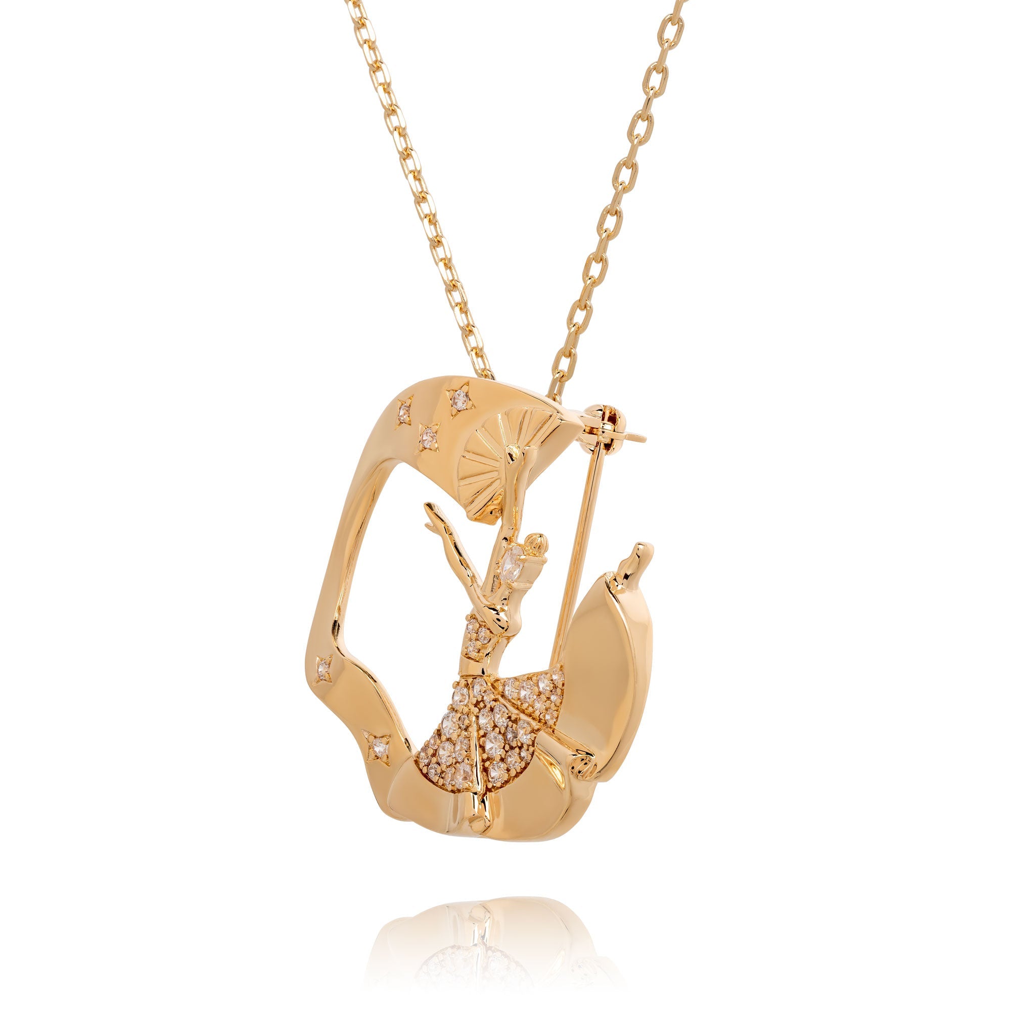 Diamond Cut Chain for Brooch Gold with Pendant Side View - Shen Yun Collections