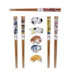 5 Pair Cute Cats Bamboo Chopsticks and Rests Gift Set (1/36)