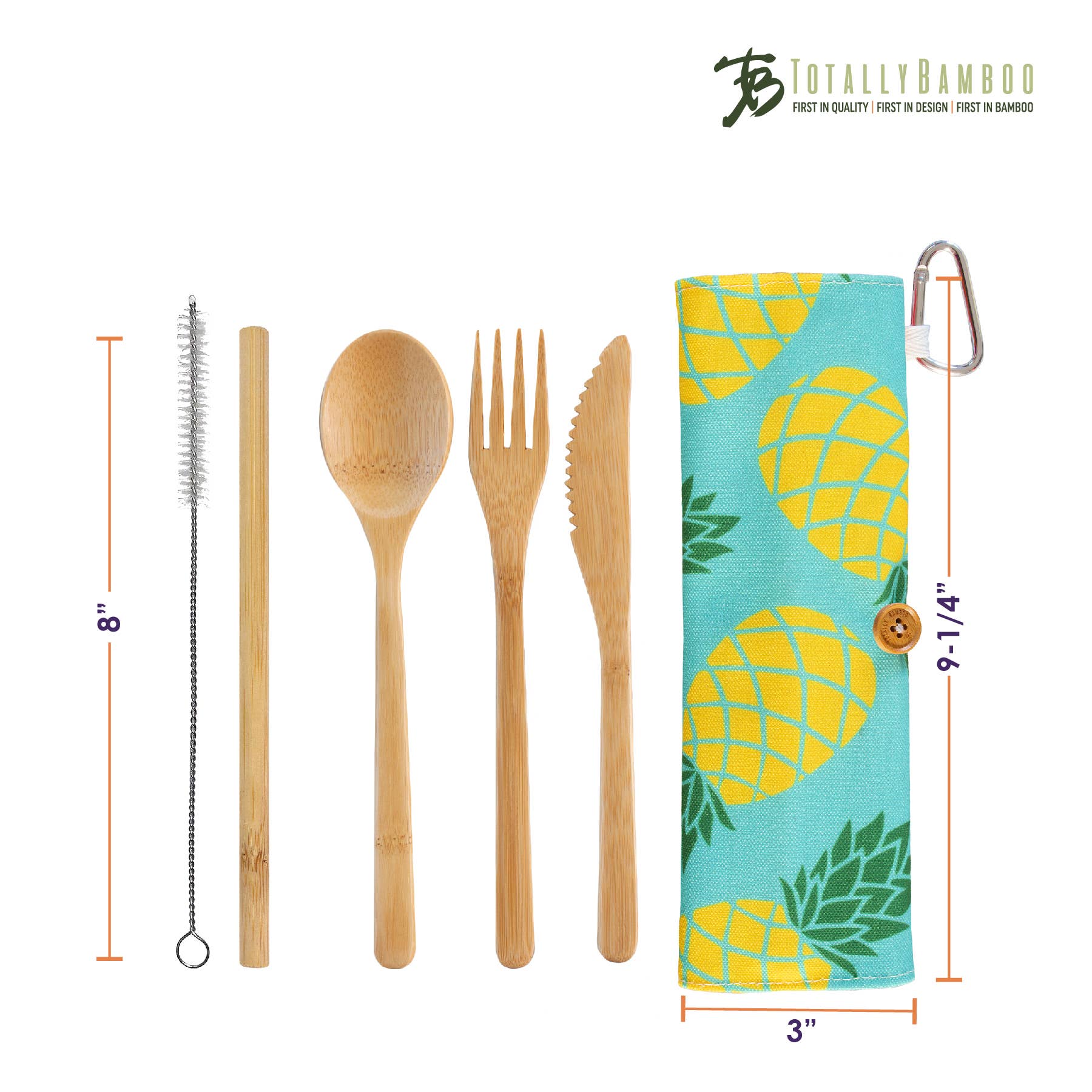 Reusable Bamboo Take-Along Utensil Roll, Pineapple