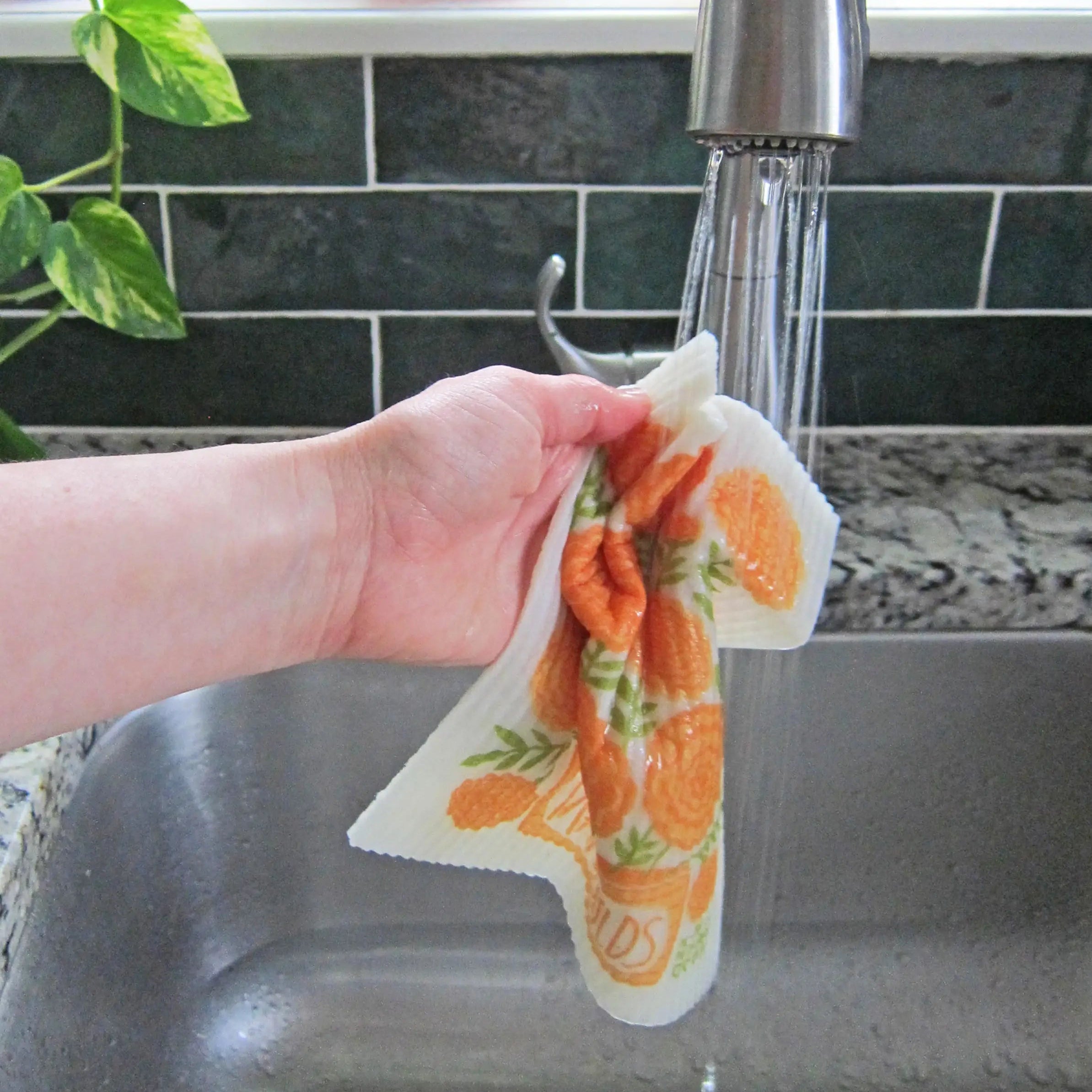 Reusable marigold kitchen sponge cloth