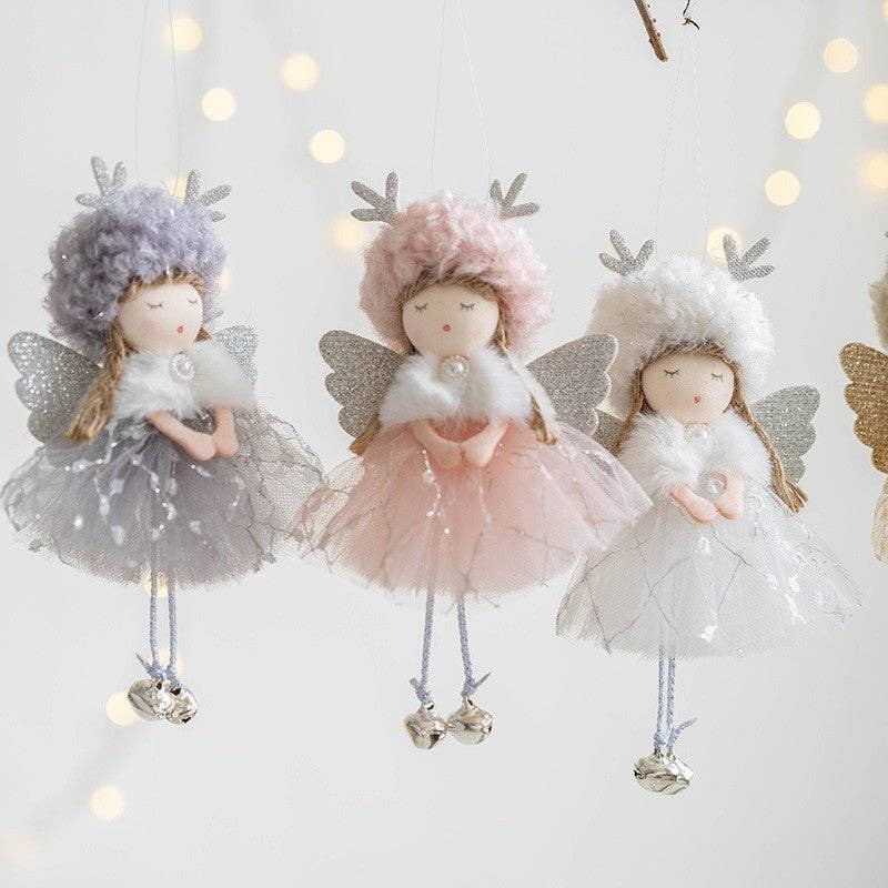Angel With Plush Deer Antlers Christmas Tree Ornament