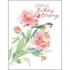 Birthday card - Peony & Chickadee
