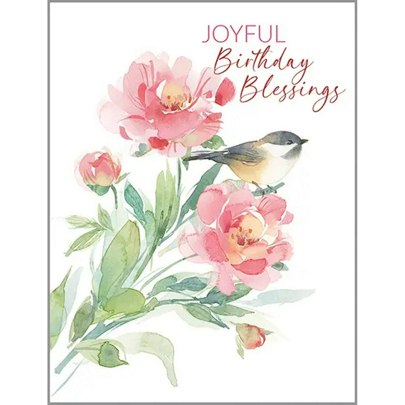 Birthday card - Peony & Chickadee