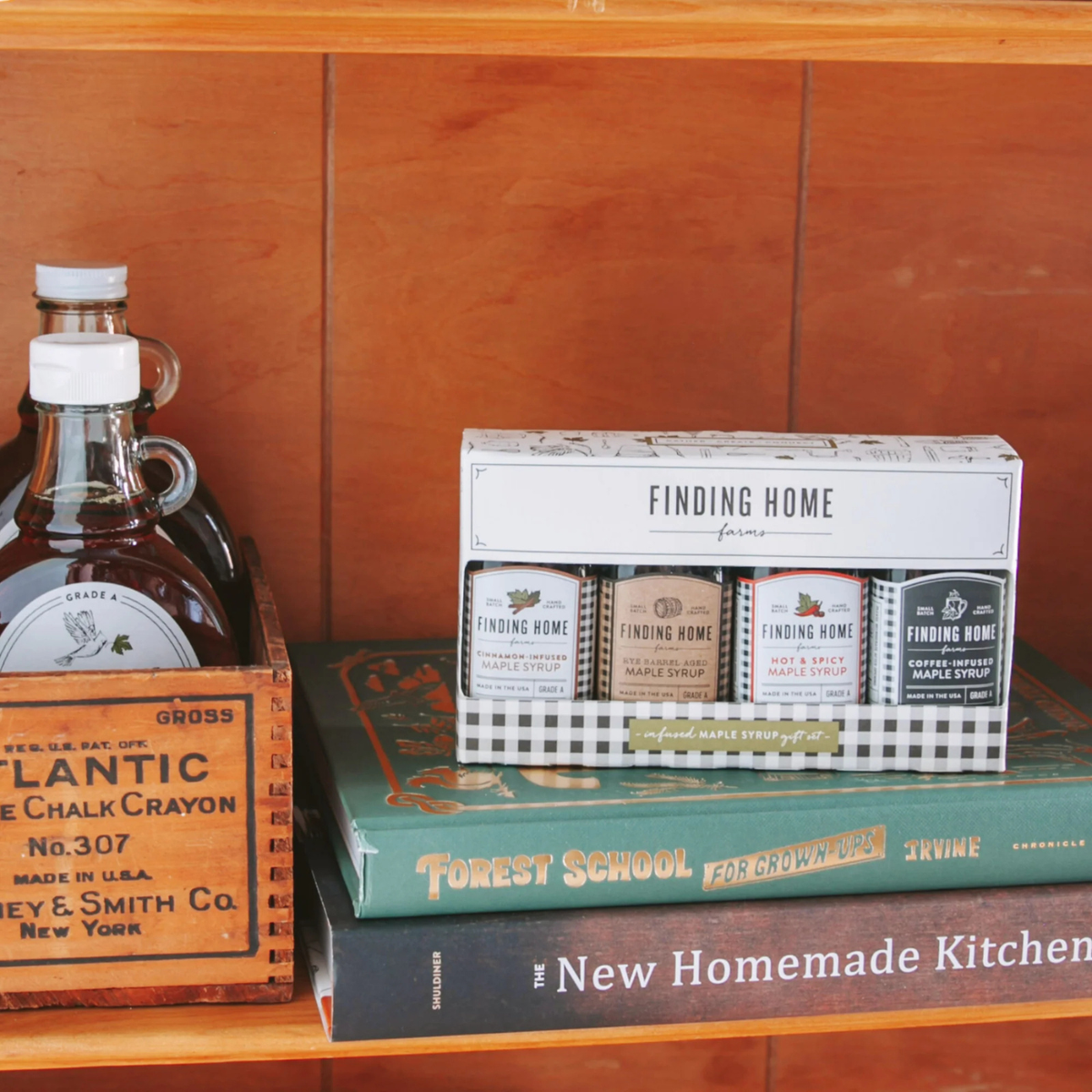 Finding Home Farms maple syrup gift box with four flavors