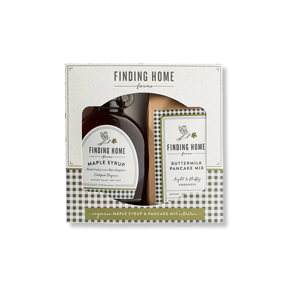 Finding Home Farms organic maple syrup and pancake waffle mix gift set