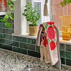 100% cotton flour sack dish towel with rose illustration