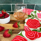 100% cotton flour sack dish towel with rose illustration