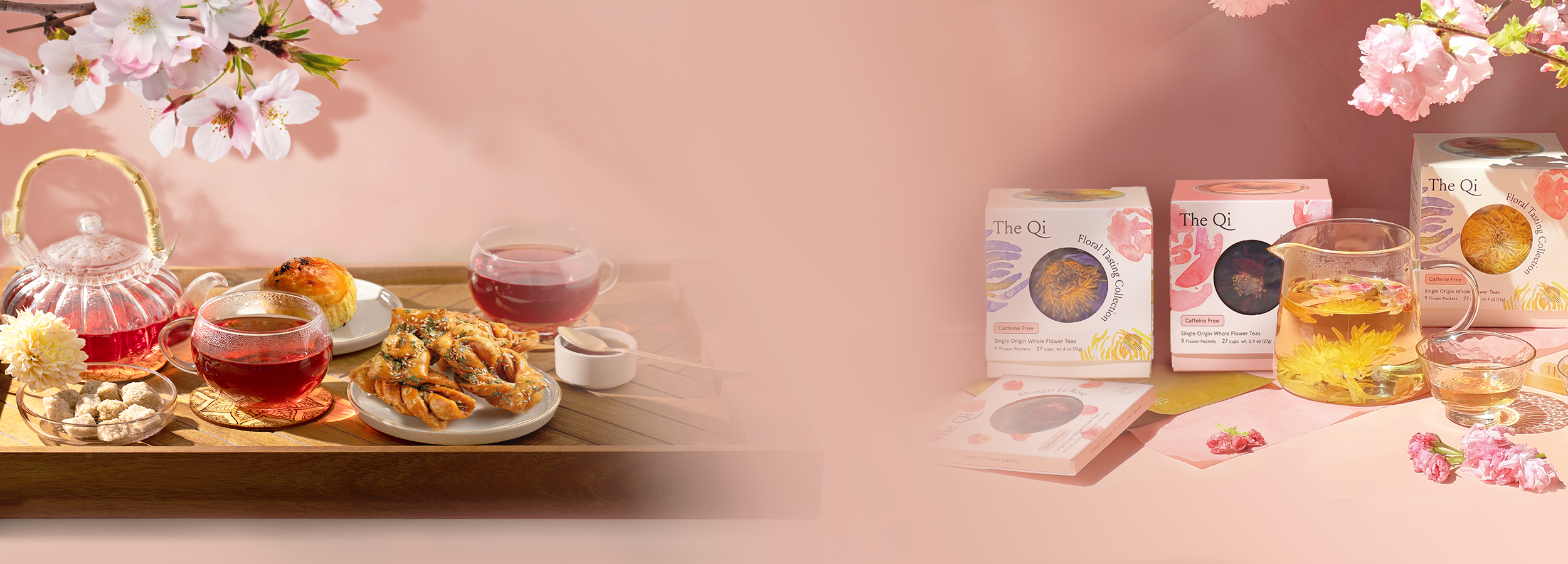 Herbal tea with healthy international snacks – gourmet food & beverage collection