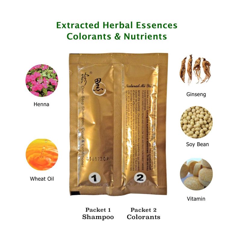 Natural Mi Ya Herbal Hair Dye - Ammonia-Free, Black Color, with Ginseng & Henna for Nourished, Healthy Hair