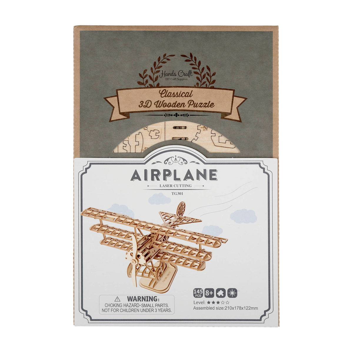Hands Craft 3D laser-cut wooden airplane puzzle kit