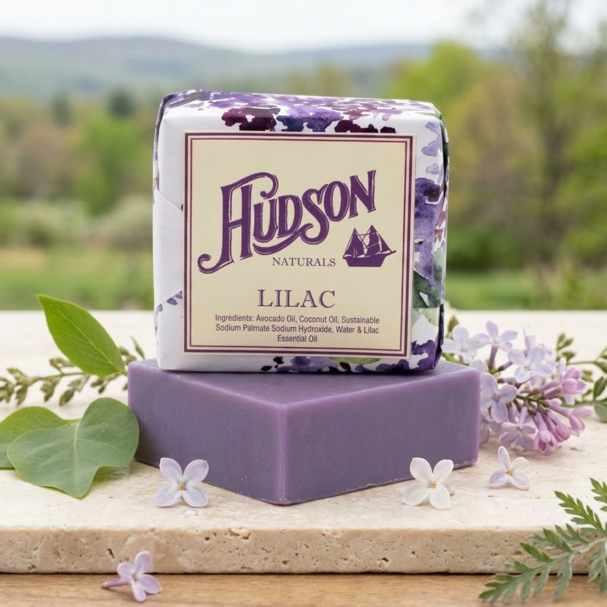 Hudson Naturals Lilac Soap with natural botanical styling