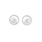 Lotus Fairies Stud Earrings Silver Front View - Shen Yun Collections
