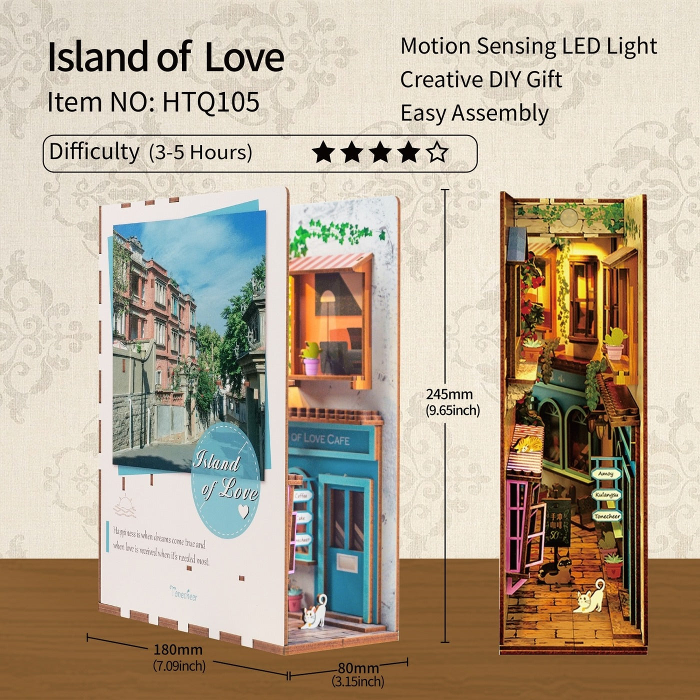 Santorini-inspired miniature book nook with warm LED light
