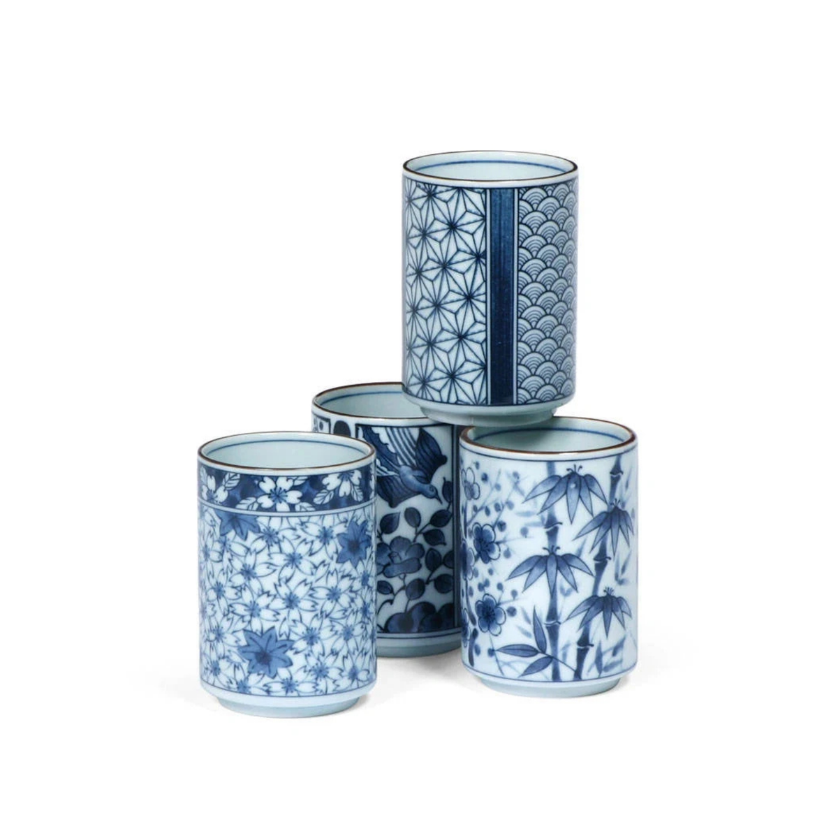 Japanese blue and white ceramic teacup set of 4
