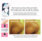 Before and after using Kai High Density Facial Cleansing Brush showing deep pore cleansing results and smoother nose skin