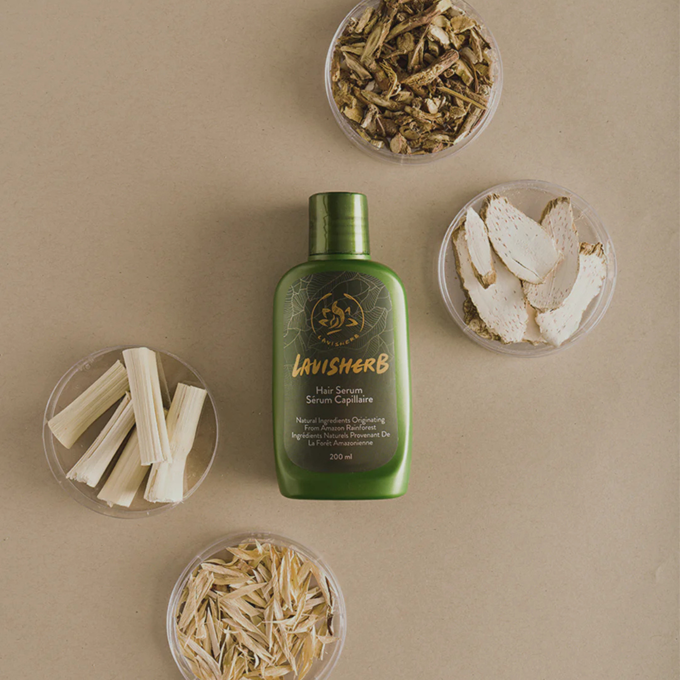 Close-up texture of herbal hair serum treatment