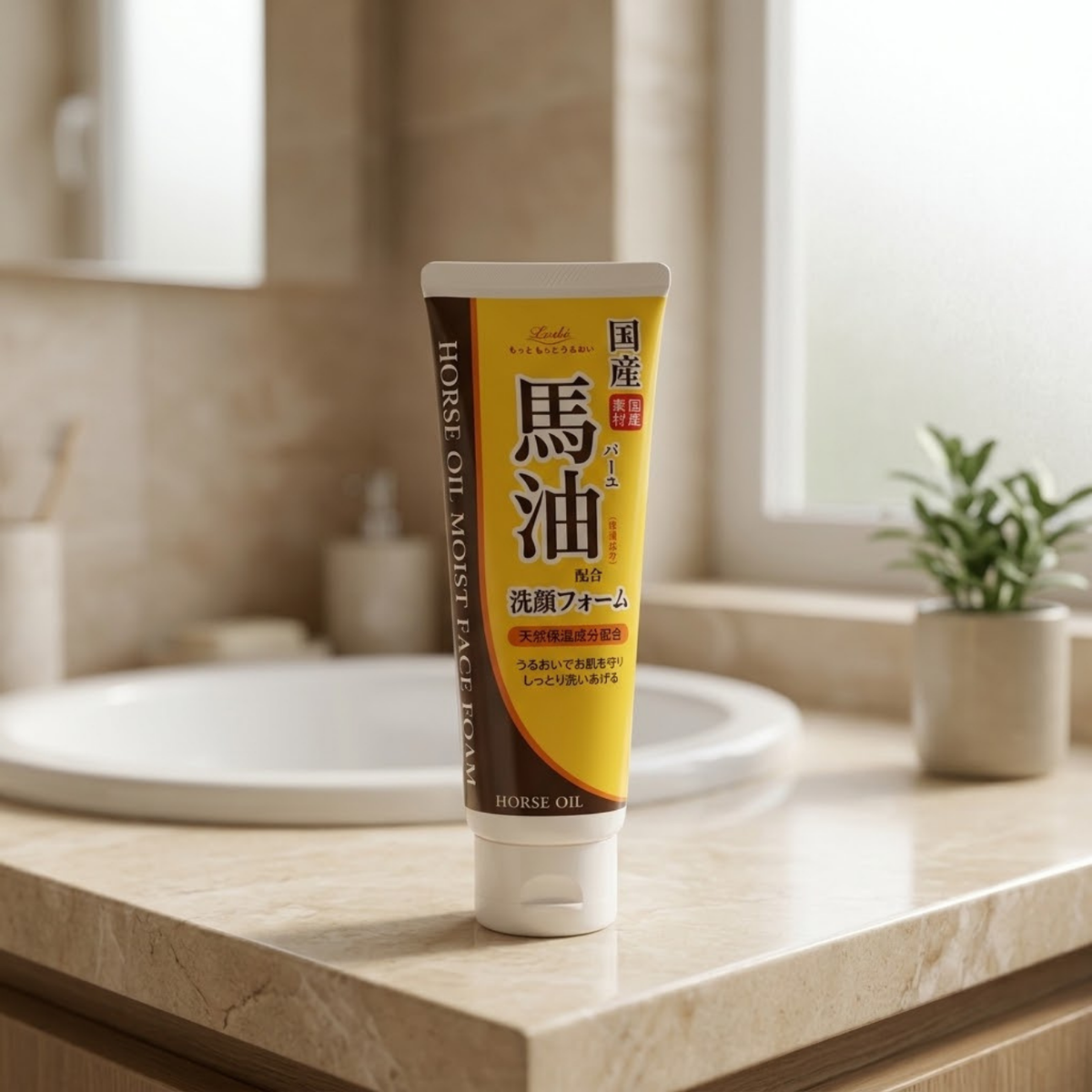Loshi Moist Aid Horse Oil Whipped Face Wash made in Japan