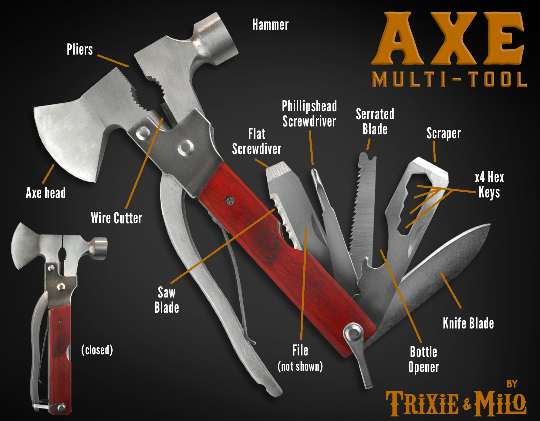 Outdoor EDC axe-shaped multi-tool for DIY and hiking