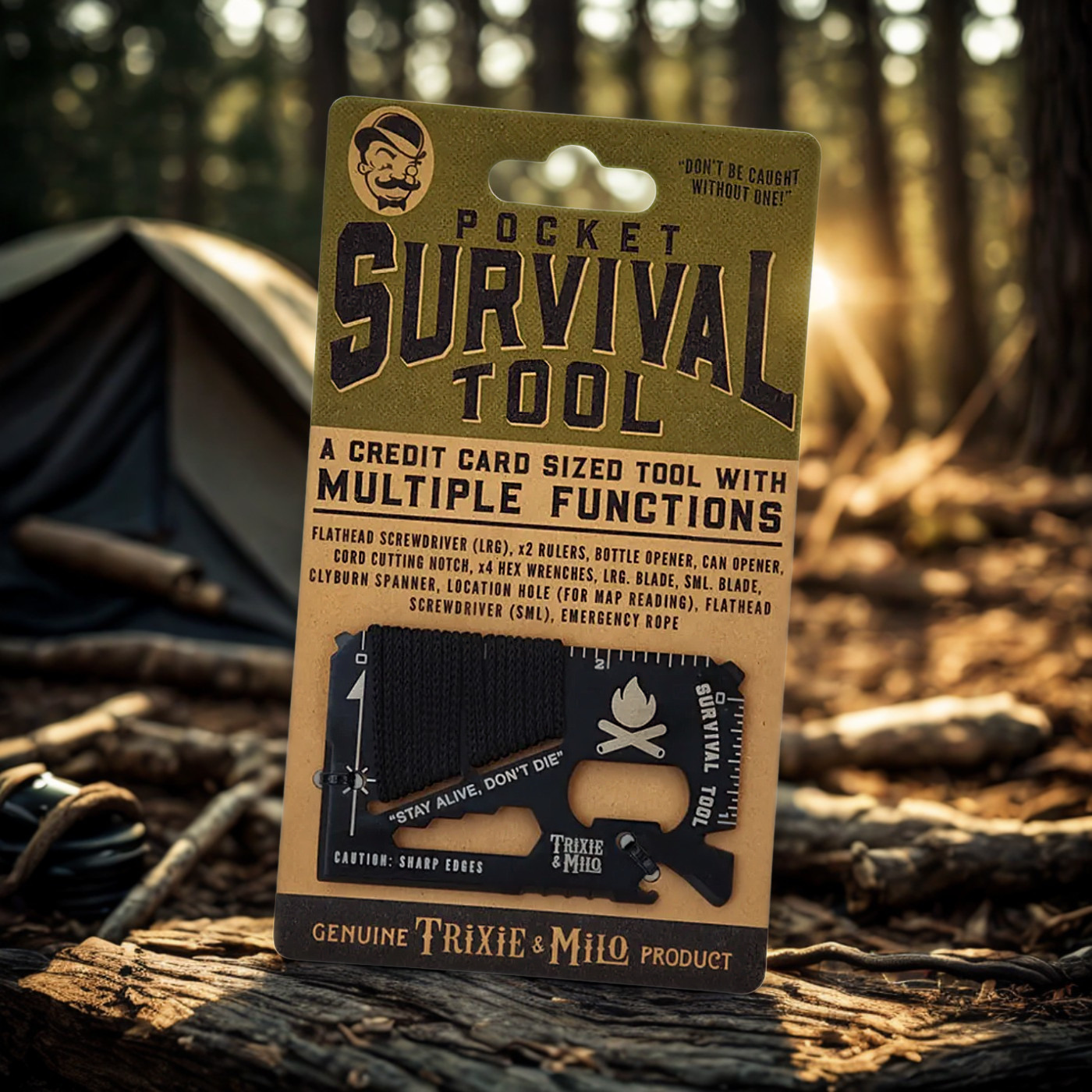 Stainless steel camping and hiking multi-tool card