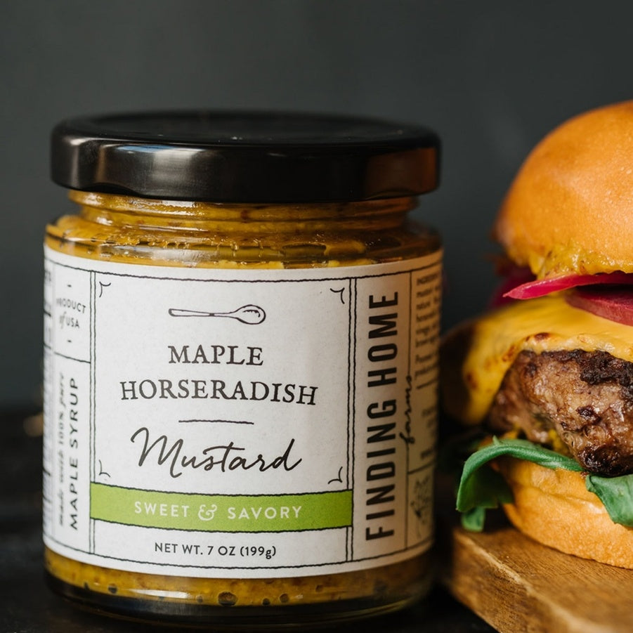 7 oz jar of Finding Home Farms Maple Horseradish Mustard