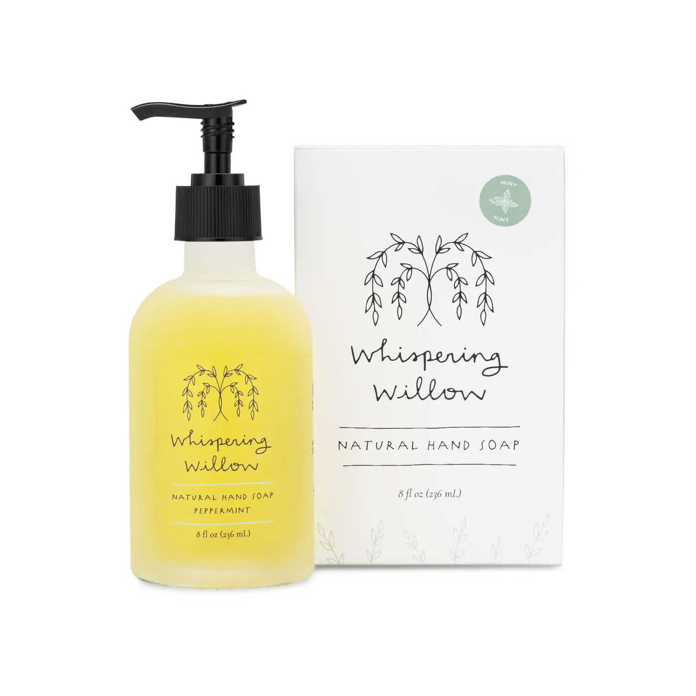 Organic peppermint liquid hand soap with reusable glass pump bottle