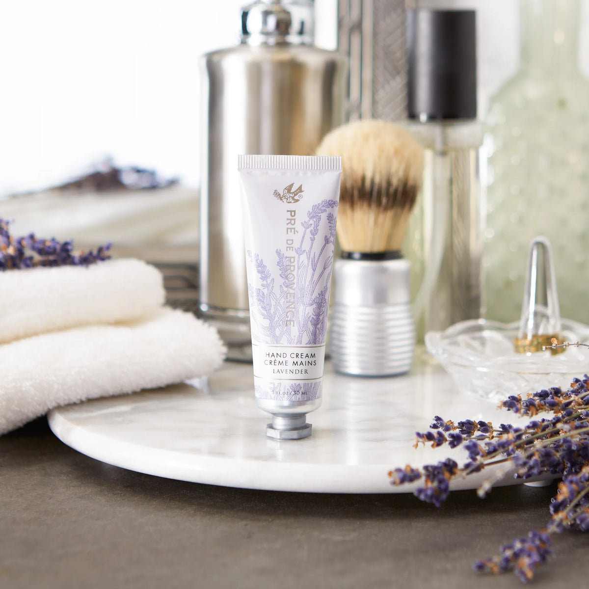 Pré de Provence Heritage Lavender Hand Cream in a bathroom