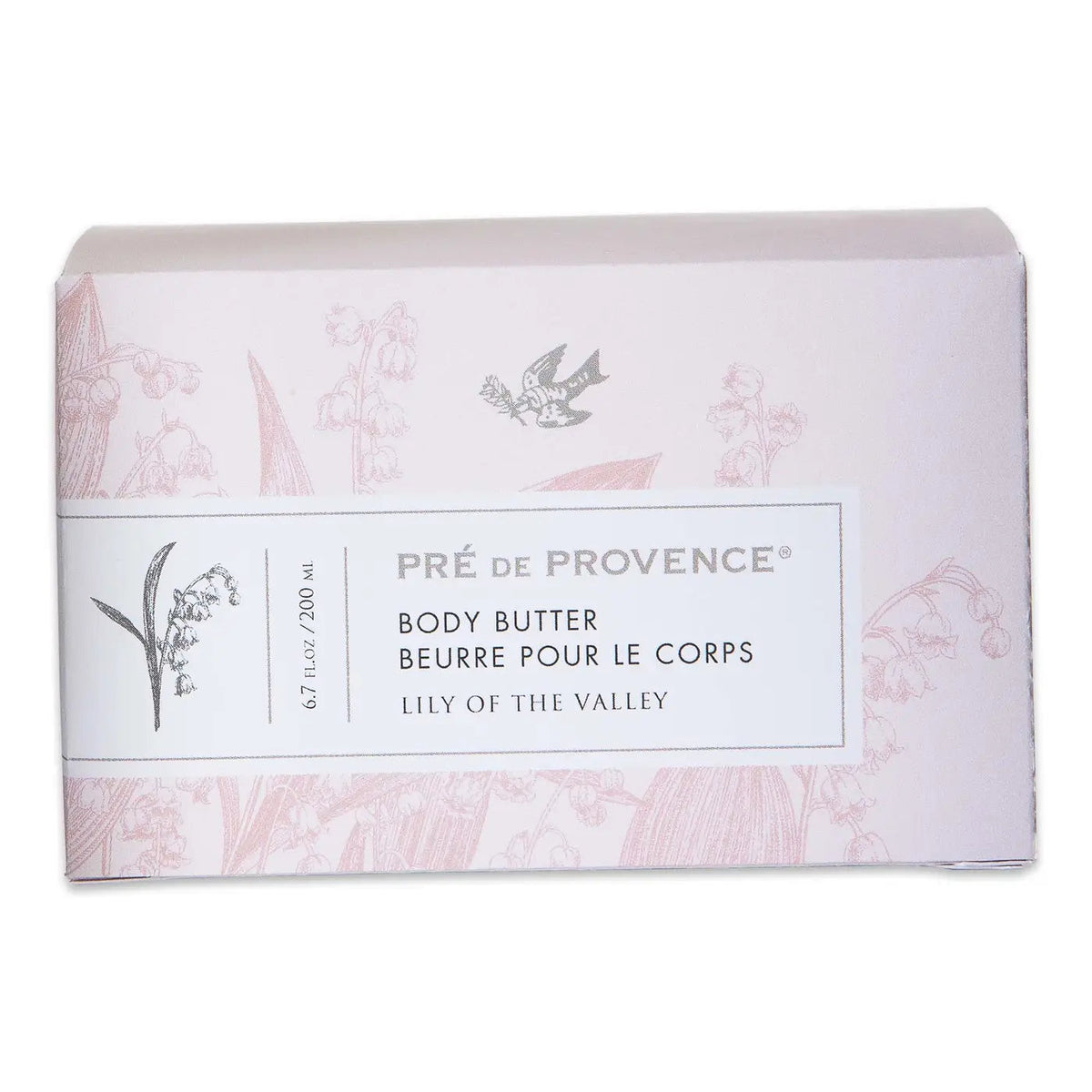 Pré de Provence Lily of the Valley body butter in a bathroom