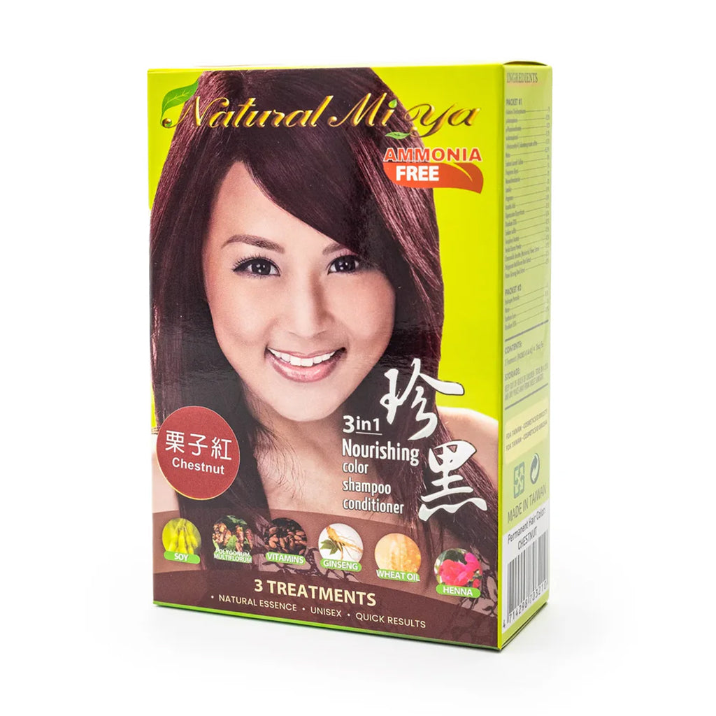 Natural Mi Ya Herbal Hair Dye - Ammonia-Free, Red Chestnut Color, with Ginseng & Henna for Nourished, Healthy Hair
