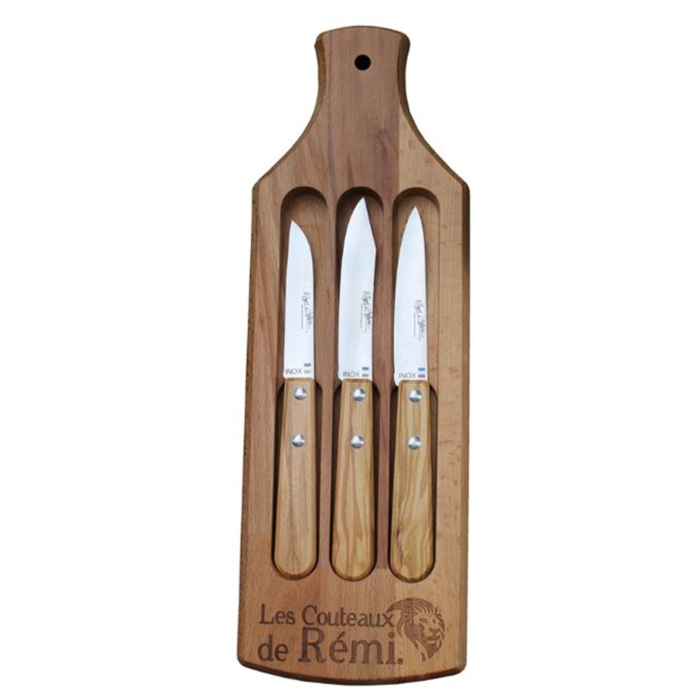 roger orfevre 3 paring knives set with cutting board olive wood