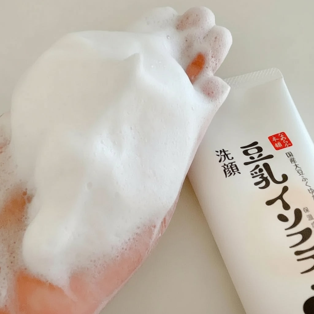SANA Nameraka Moist Cleansing Wash – creamy rich foam texture demonstrating gentle Japanese skincare